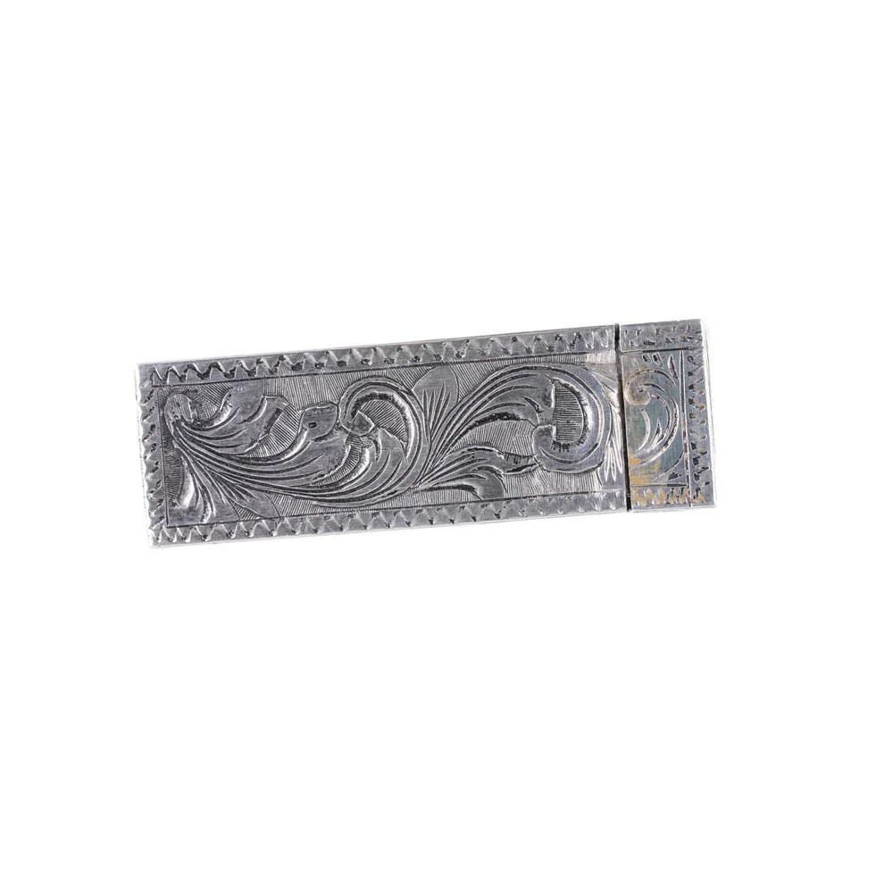 Engraved Italian 800 Silver Lipstick Case Vintage Holder w/ Mirror Compact